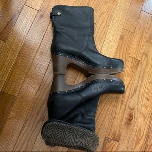 UGG Black Leather Heeled Lined Boots - NEVER WORN